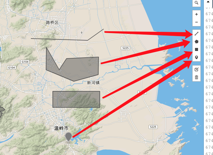 右侧箭头指向代码表示的地图,左侧箭头指向右侧代码的效果.
