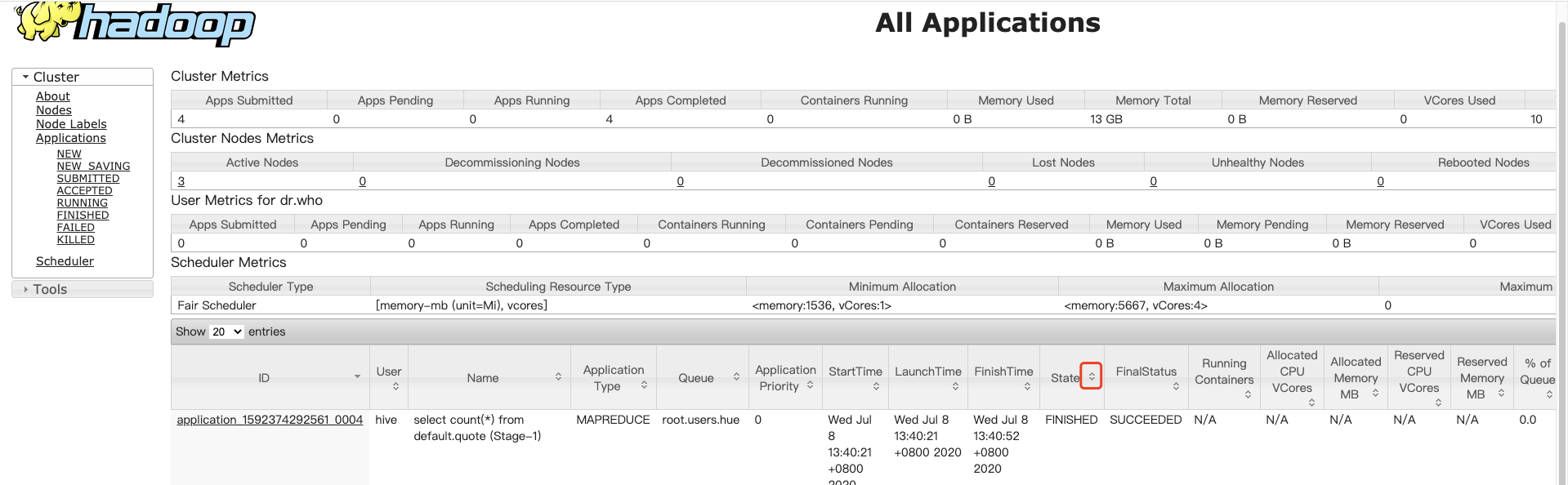 Hadoop YARN Page