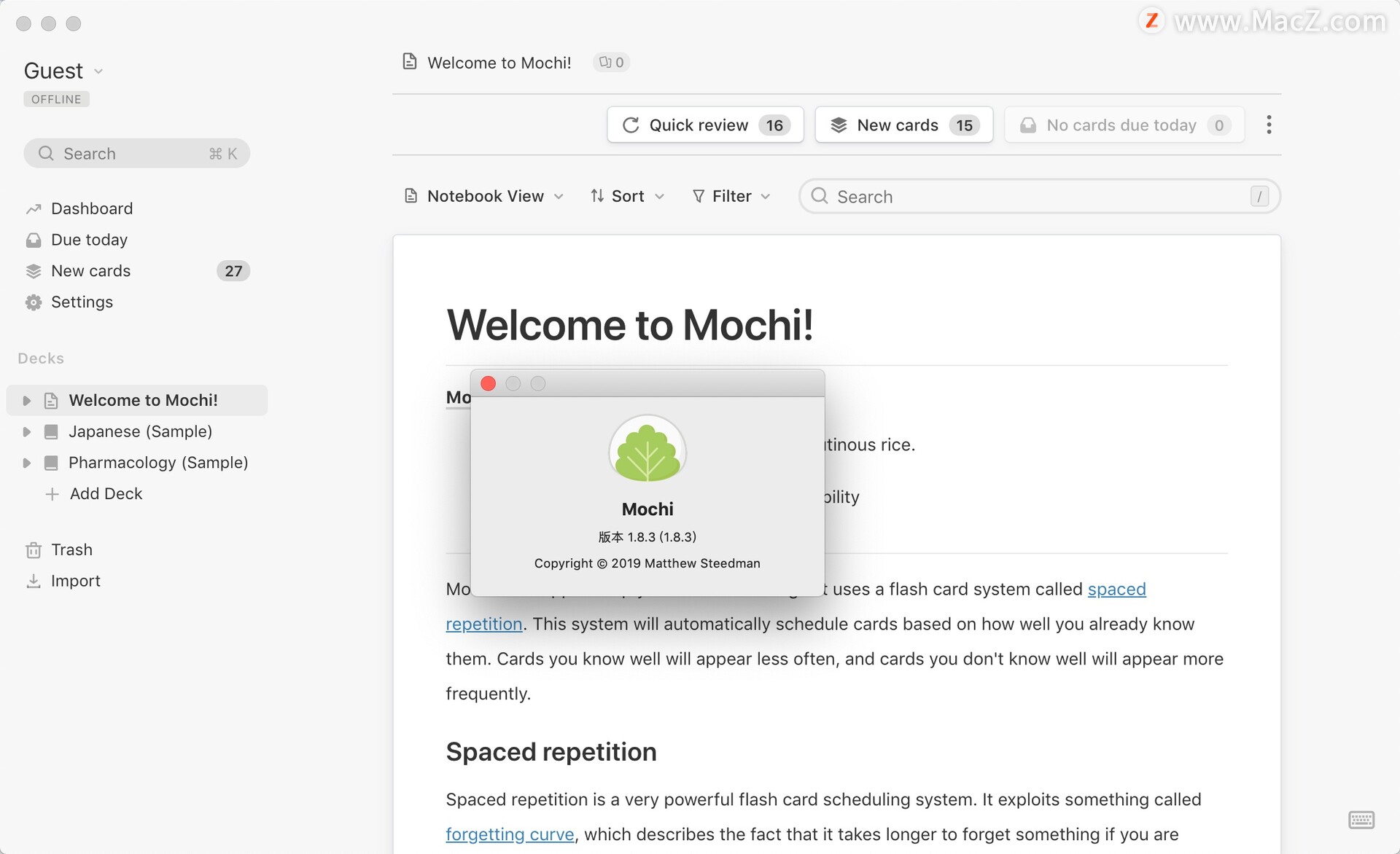 Mochi for Mac(快速学习记忆工具)v1.8.3最新版 - 图1