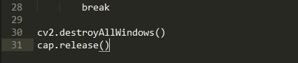 28  29  30  31  break  cv2. destroyAIIWindows ( )  cap. releaseo
