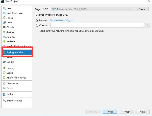一 會 oovy  一 Andmid  一 」 2ME  •EmptyProject  KKotlin  0 Application  ~ Cradle  Clou  Java Enterprise  N% Project  0 custo 昌  0 · f , httP*//starÜpringGo  0H00 Initialiu URL.