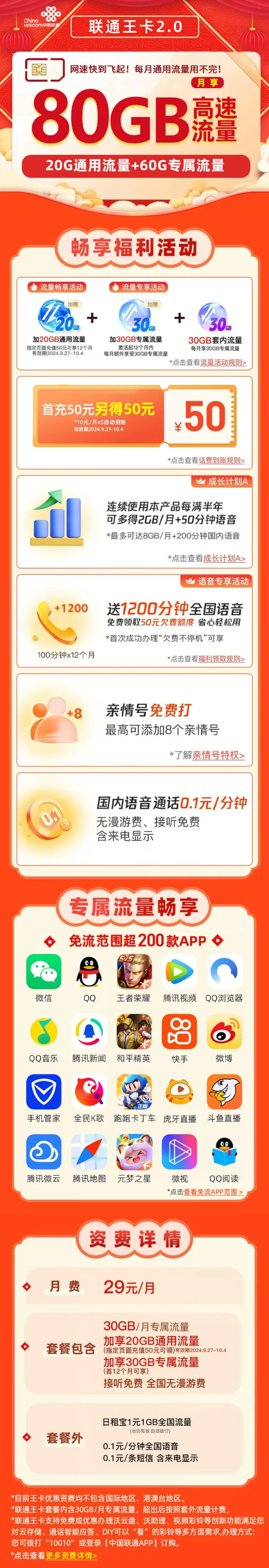 联通星流卡29元80G流量+100分钟通话【仅发广东省内】(图2)