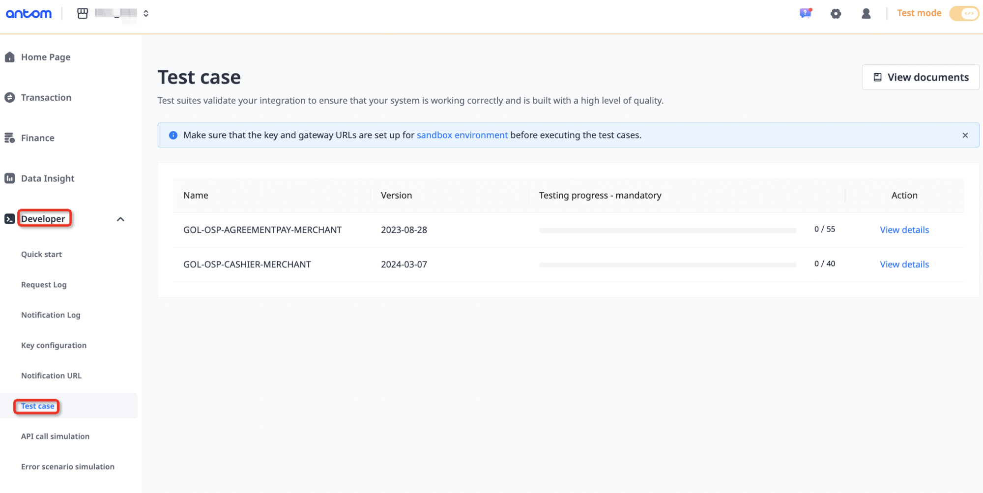 Test case | Antom Dashboard merchant operations | Antom Docs