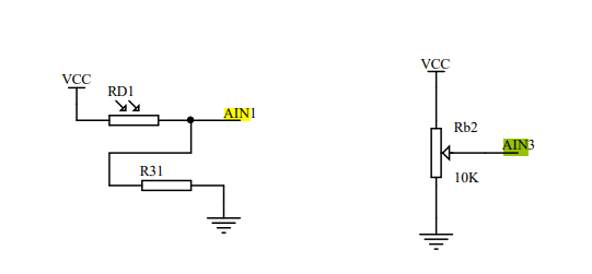 AIN1是光敏电阻0x41，AIN3是电位器0x43