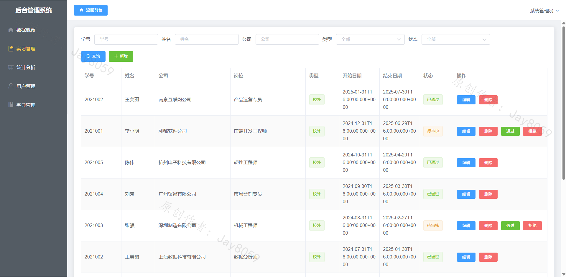 基于Spring Boot的大学生校内校外实习信息管理系统项目截图2