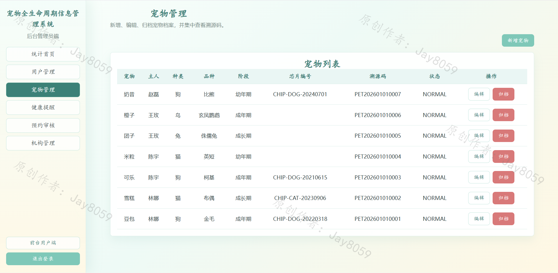 基于SpringBoot的宠物全生命周期管理系统项目截图2