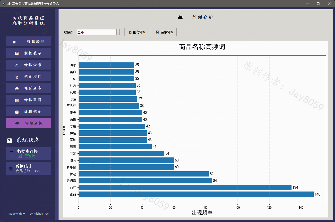 基于 Python 的淘宝美妆商品数据爬取与价格分析可视化系统项目截图1